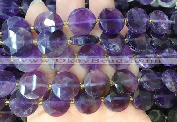 CIBS48 15 inches 15mm faceted coin amethyst beads wholesale