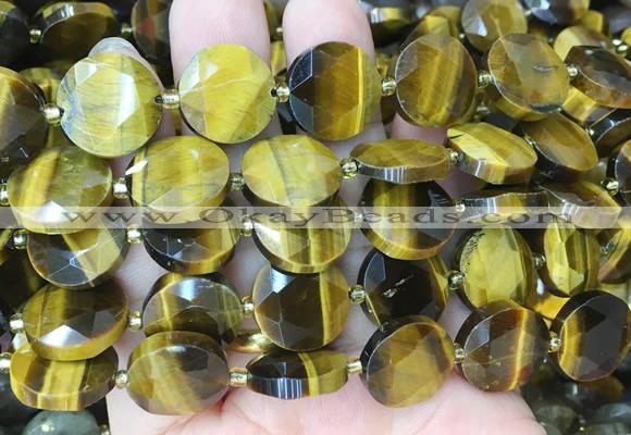 CIBS51 15 inches 15mm faceted coin yellow tiger eye beads wholesale
