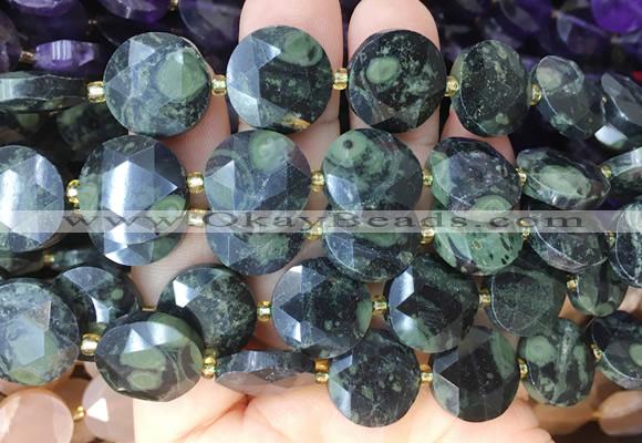CIBS52 15 inches 15mm faceted coin kambaba jasper beads wholesale