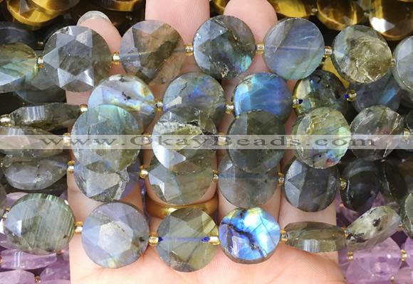 CIBS53 15 inches 15mm faceted coin labradorite beads wholesale