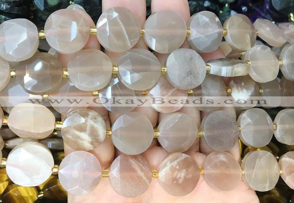 CIBS54 15 inches 15mm faceted coin moonstone beads wholesale