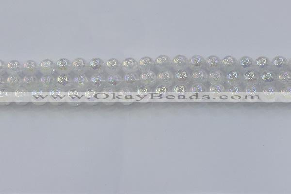 CNC562 15.5 inches 8mm round plated crackle white crystal beads