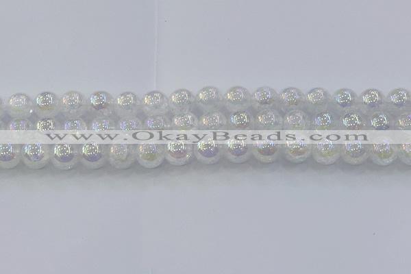 CNC564 15.5 inches 12mm round plated crackle white crystal beads