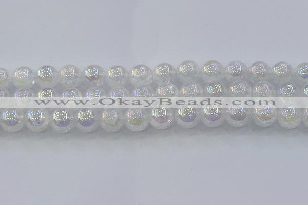 CNC566 15.5 inches 16mm round plated crackle white crystal beads