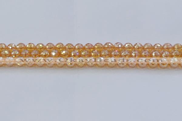 CNC615 15.5 inches 8mm faceted round plated natural white crystal beads