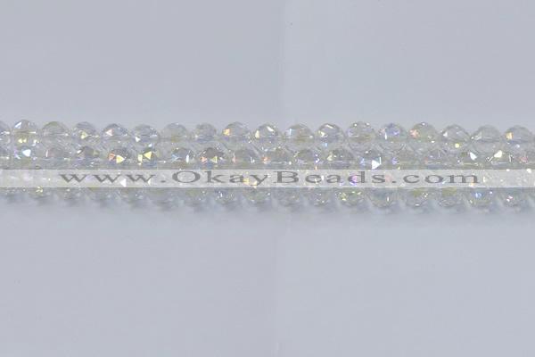 CNC646 15.5 inches 8mm faceted round plated natural white crystal beads