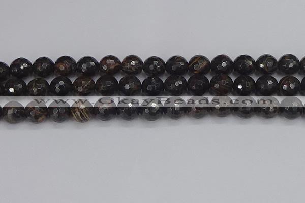 COB688 15.5 inches 12mm faceted round golden black obsidian beads