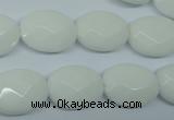 CPB337 15 inches 12*16mm faceted oval white porcelain beads