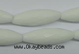 CPB359 15 inches 10*30mm faceted rice white porcelain beads wholesale