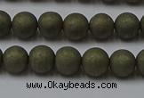 CPY813 15.5 inches 4mm round matte pyrite beads wholesale