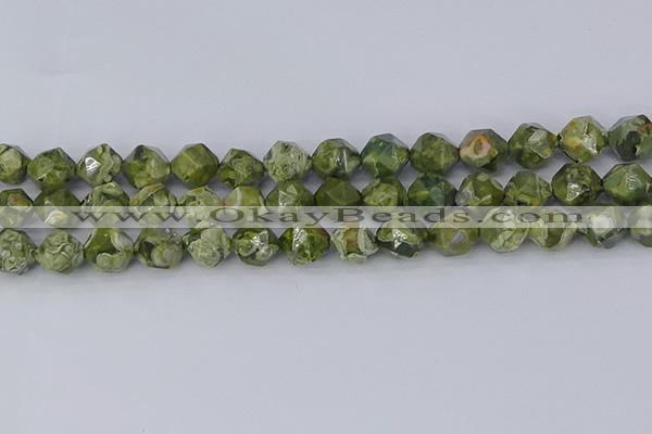 CRH537 15.5 inches 10mm faceted nuggets rhyolite gemstone beads