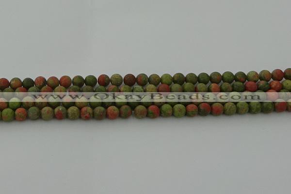 CRO1061 15.5 inches 6mm round matte unakite beads wholesale