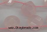 CRQ379 15.5 inches 10*10mm faceted briolette rose quartz beads