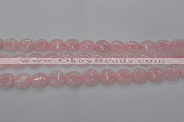CRQ601 15.5 inches 12mm flat round rose quartz beads wholesale