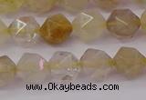 CRU622 15.5 inches 8mm faceted nuggets golden rutilated quartz beads