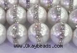 CSB1503 15.5 inches 12mm round shell pearl with rhinestone beads