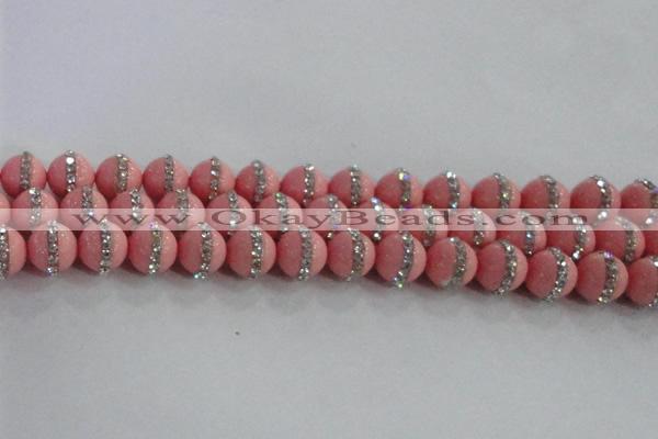 CSB1505 15.5 inches 6mm round shell pearl with rhinestone beads
