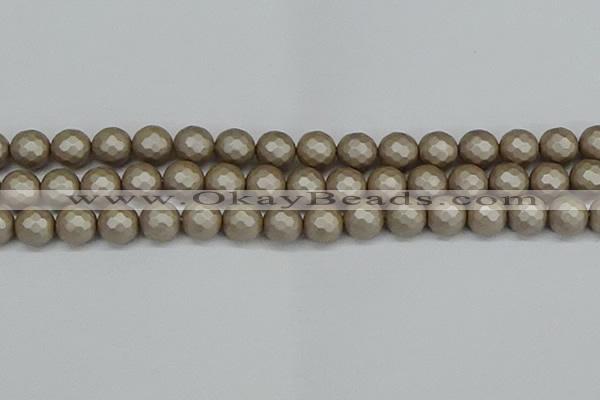 CSB1905 15.5 inches 14mm faceted round matte shell pearl beads