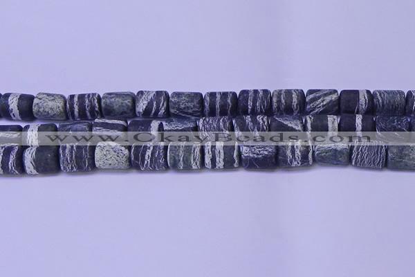 CTB571 15.5 inches 10*13mm triangle matte green silver line jasper beads