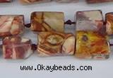 CTB741 15.5 inches 6*10mm - 8*12mm faceted tube birdeye rhyolite beads