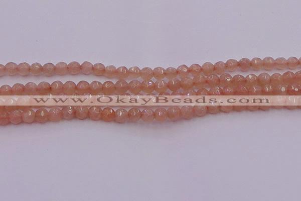 CTG507 15.5 inches 4mm faceted round tiny peach moonstone beads