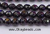 CTO135 15.5 inches 4mm faceted round black tourmaline beads