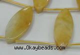 CYJ72 Top-drilled 15*35mm carved leaf yellow jade beads wholesale