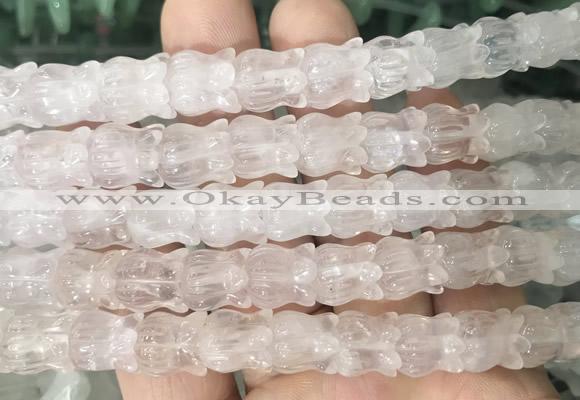 FGBS278 15 inches 8*10mm carved morning glory flower rose quartz beads