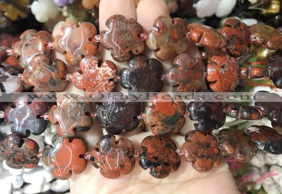 FGBS281 15 inches 20mm carved five petal flower brecciated jasper beads