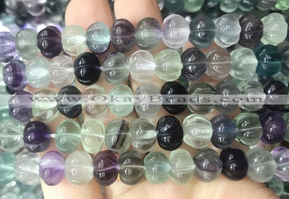 FGBS288 15 inches 8*10mm carved pumpkin fluorite gemstone beads