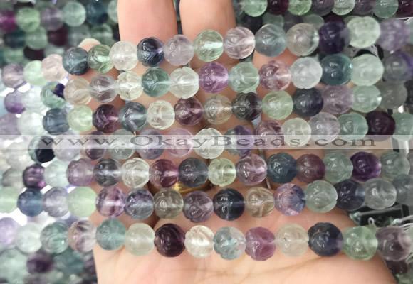 FLBS25 15 inches 8mm carved Lotus flower fluorite beads wholesale