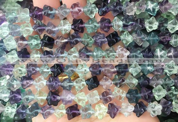 FLBS60 15 inches 6*6mm carved cross flower fluorite gemstone beads wholesale
