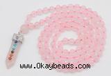 GMN1544 Hand-knotted 8mm, 10mm rose quartz 108 beads mala necklace with pendant