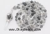 GMN1545 Hand-knotted 8mm, 10mm black rutilated quartz 108 beads mala necklace with pendant