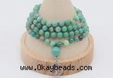 GMN2403 Hand-knotted 6mm grass agate 108 beads mala necklace with charm