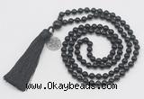 GMN329 Hand-knotted 6mm black onyx 108 beads mala necklaces with tassel & charm