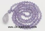 GMN4811 Hand-knotted 8mm, 10mm amethyst 108 beads mala necklace with pendant