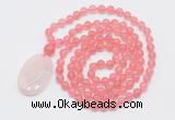 GMN5145 Hand-knotted 8mm, 10mm cherry quartz 108 beads mala necklace with pendant
