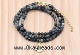 GMN7449 4mm faceted round tiny eagle eye jasper  beaded necklace with constellation charm