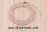 GMN7507 4mm faceted round tiny pink aventurine beaded necklace with letter charm