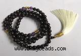 GNBS10 8mm black sandalwood & amethyst 108 beads mala necklace with tassel