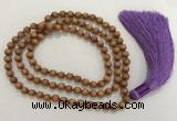 GNBS56 Hand-knotted 10mm yellow sandalwood 108 beads mala necklace with tassel