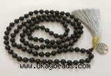 GNBS67 Hand-knotted 6mm black sandalwood 108 beads mala necklace with tassel & charm