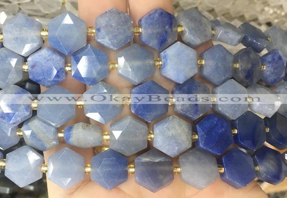 HABS21 15 inches 12mm faceted hexagon blue aventurine beads wholesale