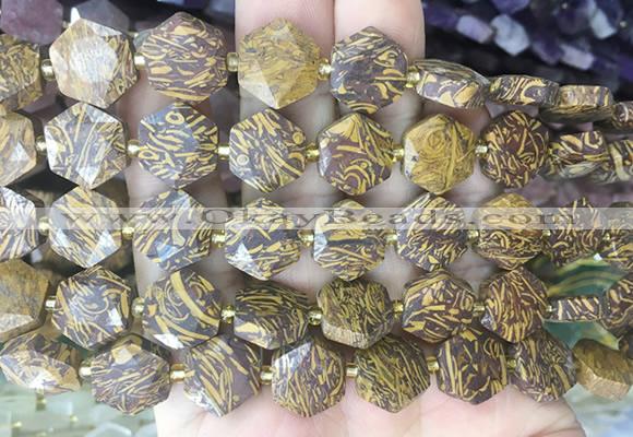 HABS27 15 inches 12mm faceted hexagon elephant skin jasper beads wholesale