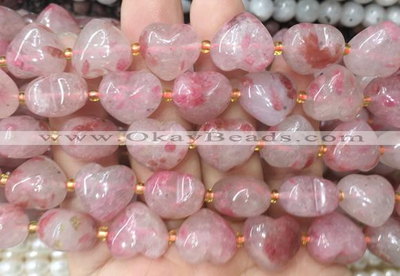 HGBS159 15 inches 15mm heart pink rhodonite gemstone beads wholesale