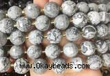 LSBS16 15 inches 16mm faceted round grey picture jasper beads wholesale