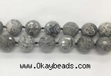 LSBS336 15 inches 25mm faceted round Grey picture jasper gemstone beads wholesale