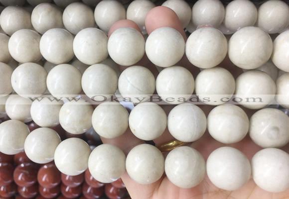 LSBS62 15 inches 16mm round white fossil jasper gemstone beads wholesale