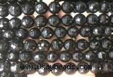 LSBS714 15 inches 14mm faceted round black agate gemstone beads wholesale